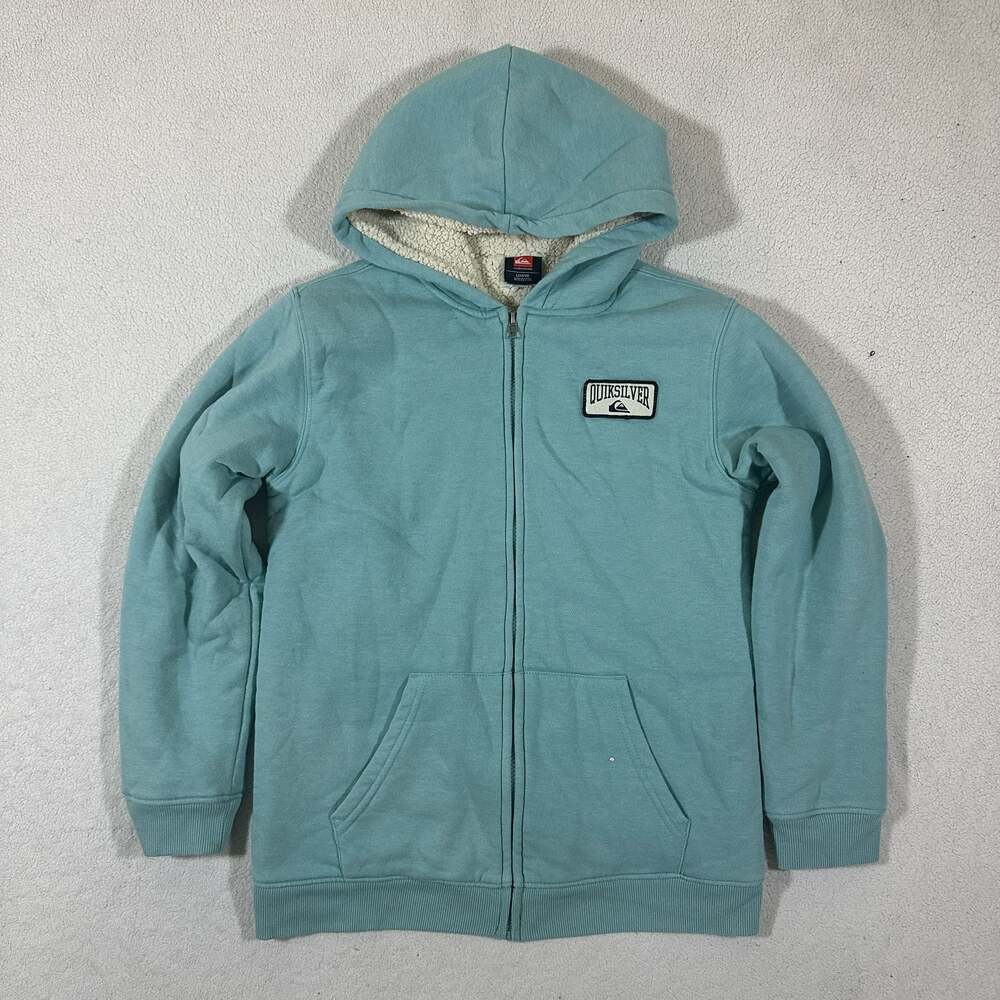 Quiksilver Sherpa Lined Full Zip Hoodie Light Blue Surf Skate Jacket Youth L